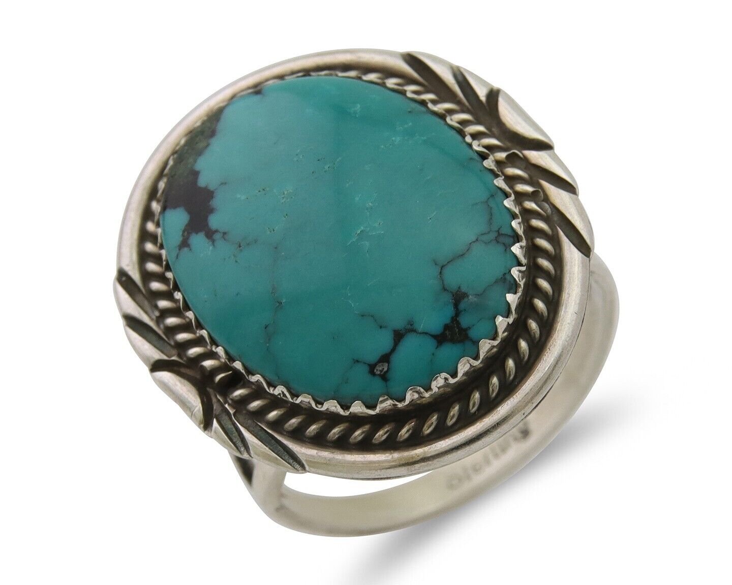 Navajo Ring 925 Silver Natural Spiderweb Turquoise Native Artist C.80's
