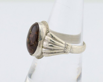 Navajo Handmade Ring 925 Silver Natural Fire Opal Native Artist Size 7.25 C.80's