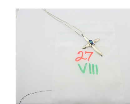 Navajo Cross Necklace Sterling Silver Authentic Natural Gemstones Signed M