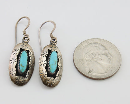 Navajo Dangle Earrings 925 Silver Natural Turquoise Artist Signed IJC C.80's