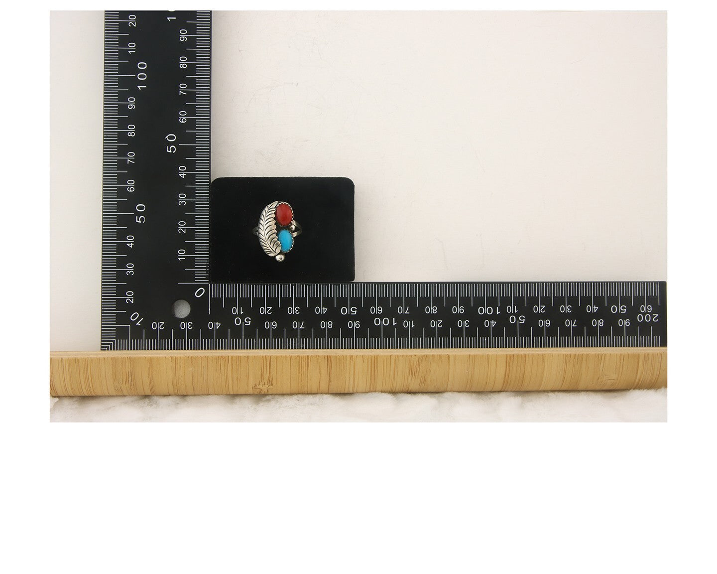 Navajo Ring 925 Sterling Natural Coral & Turquoise Signed BB C.80's Size 6.0