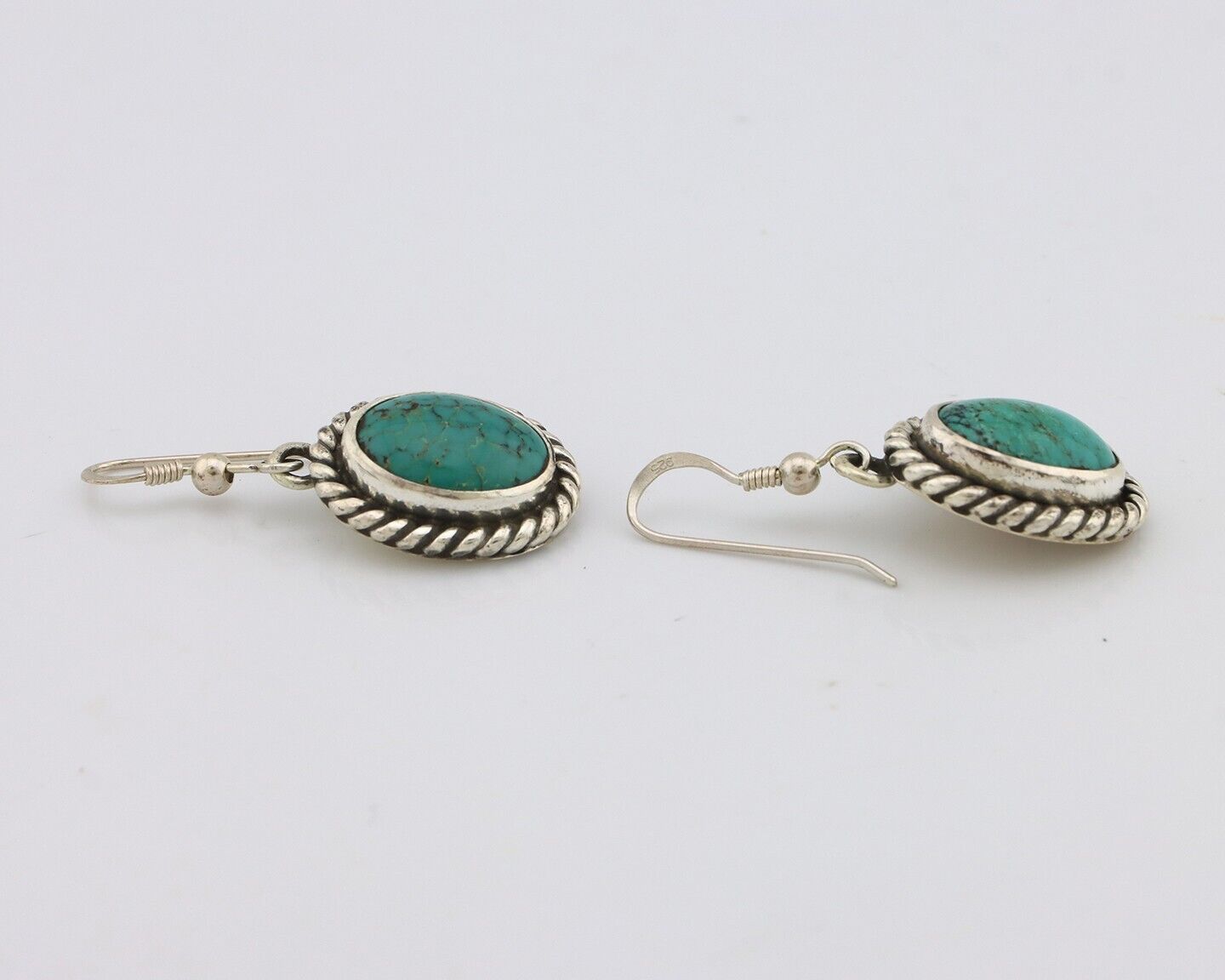 Navajo Earrings 925 Silver Natural Green Turquoise Native Artist C.80s