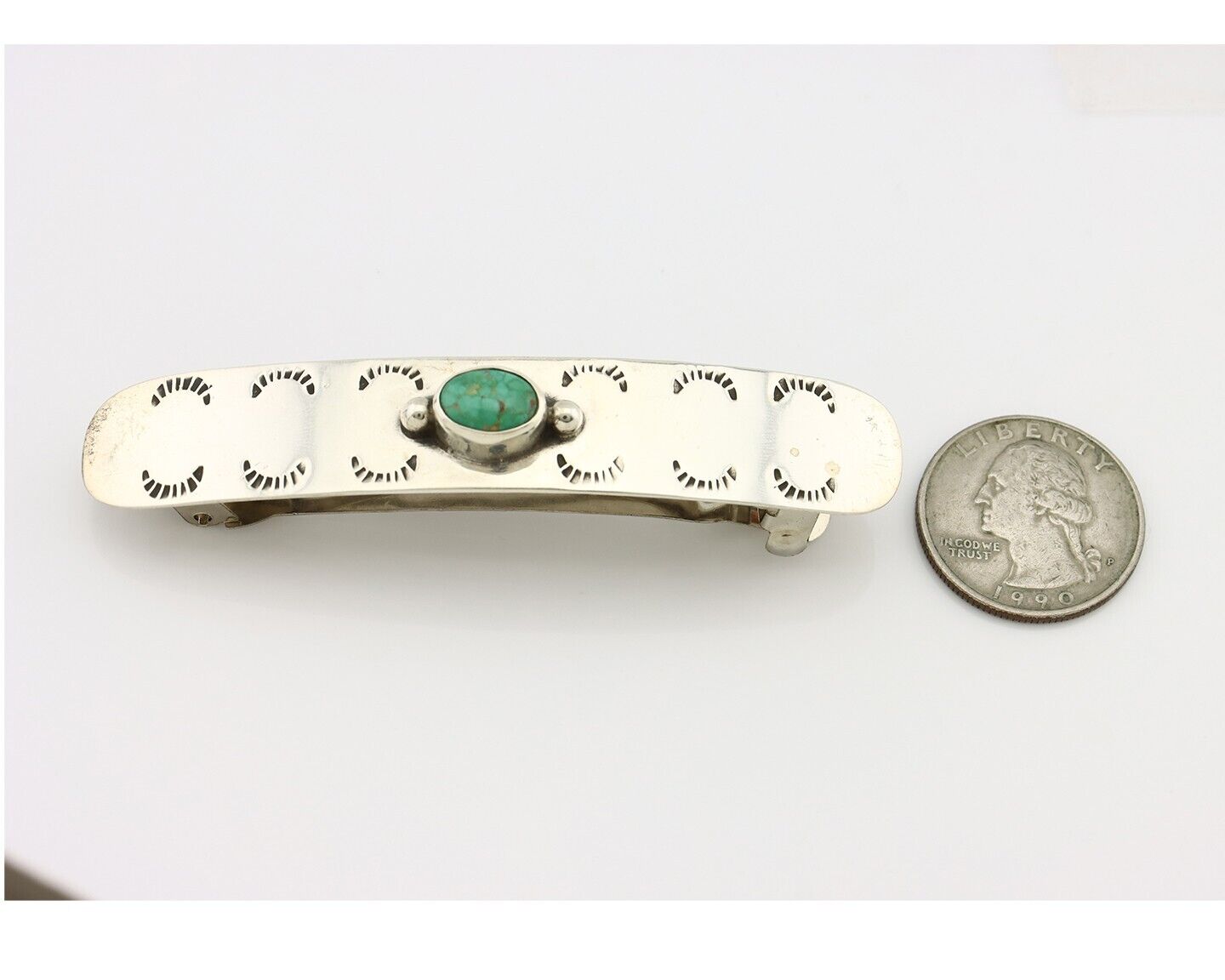 Women Navajo Hair Clip Barrette 925 Silver Spiderweb Turquoise Native Artist C80