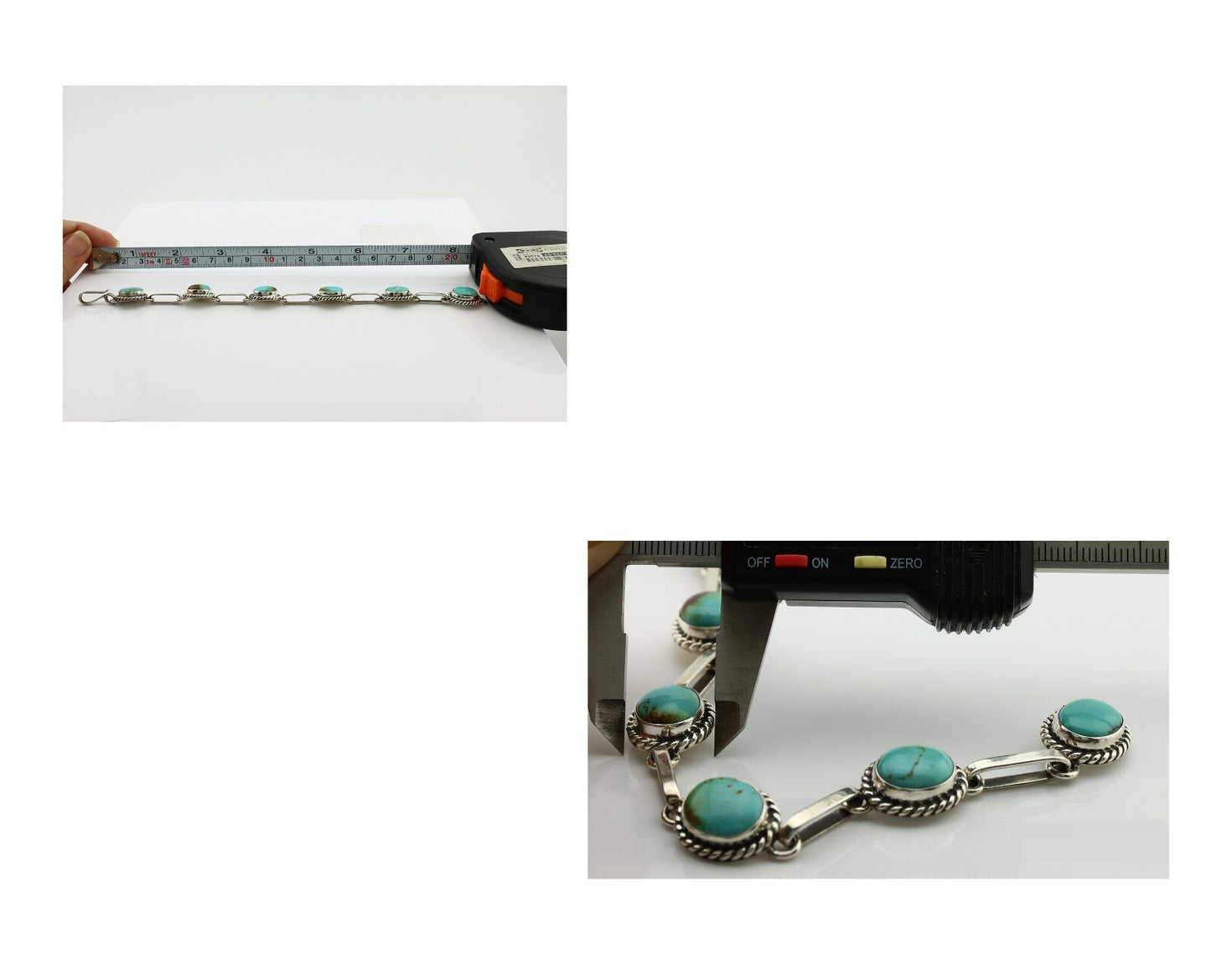 Navajo Link Bracelet .925 Silver Blue Turquoise Native American Artist C.80's