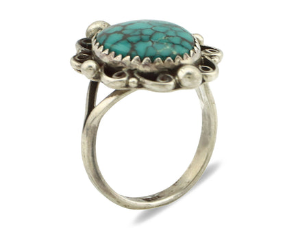 Navajo Ring .925 Silver Spiderweb Turquoise Native American Artist C.80's