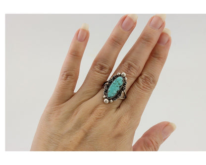 Navajo Handmade Ring 925 Silver Spiderweb Turquoise Signed 7.5 C.80's