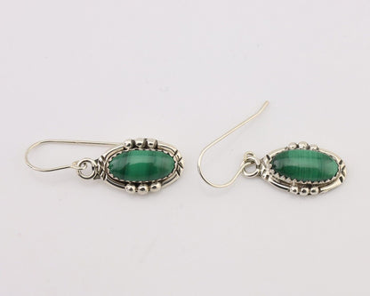 Navajo Earrings 925 Silver Natural Malachite Native American Artist C.80s