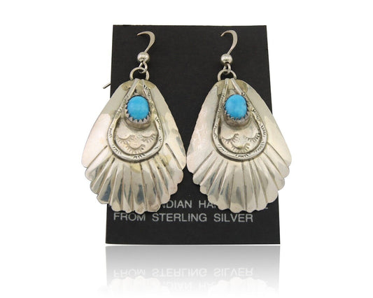 Navajo Earrings 925 Silver Turquoise Artist Signed Dean Brown C.80's