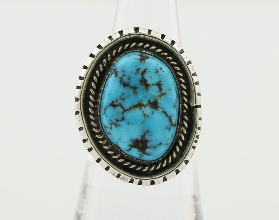 Navajo Ring 925 Silver Sleeping Beauty Turquoise Signed SC C.80's