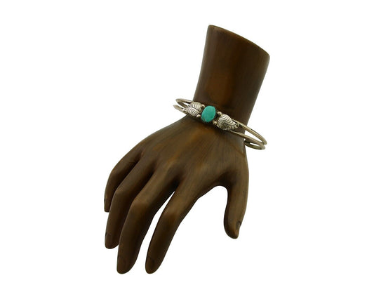 Navajo Cuff Bracelet Blue Turquoise 925 Silver Native Artist Signed BD C.80's