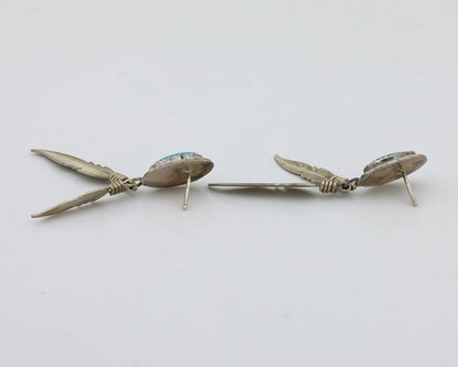 Navajo Handmade Earrings 925 Silver Blue Turquoise Native Artist C.80s