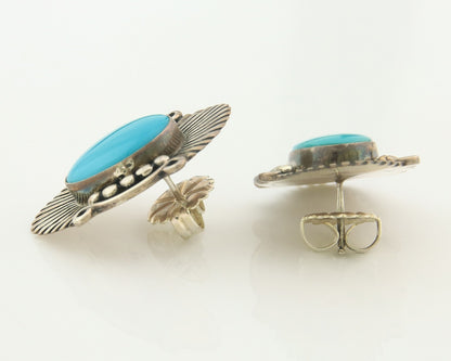 Navajo Earrings Sterling Silver Natural Turquoise Vintage Signed AM