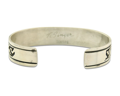 Navajo Bracelet 925 Silver Artist Signed Thomas Singer Cuff Made in the 1980's