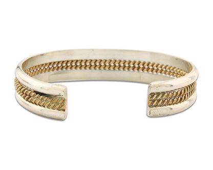 Navajo Bracelet 925 Silver Native American Handmade Yellow Gold Plated Cuff C80s