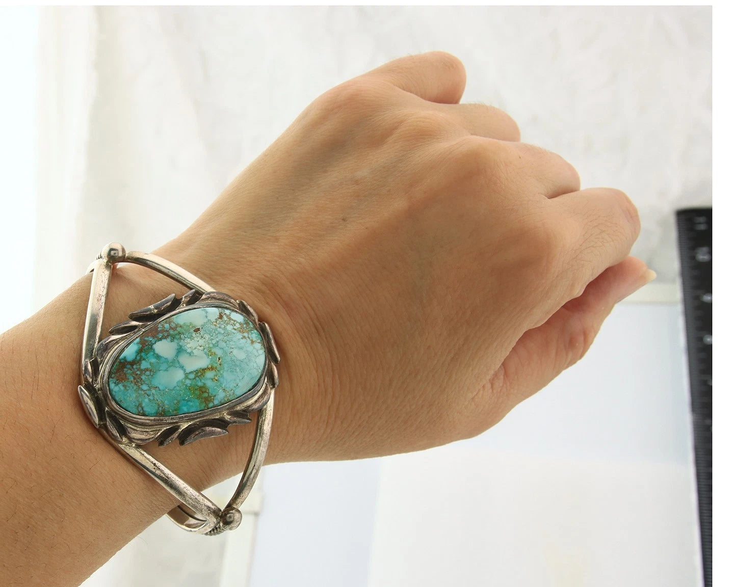 Navajo Cuff Bracelet Sterling Silver Vintage Turquoise Handmade Signed Gecko