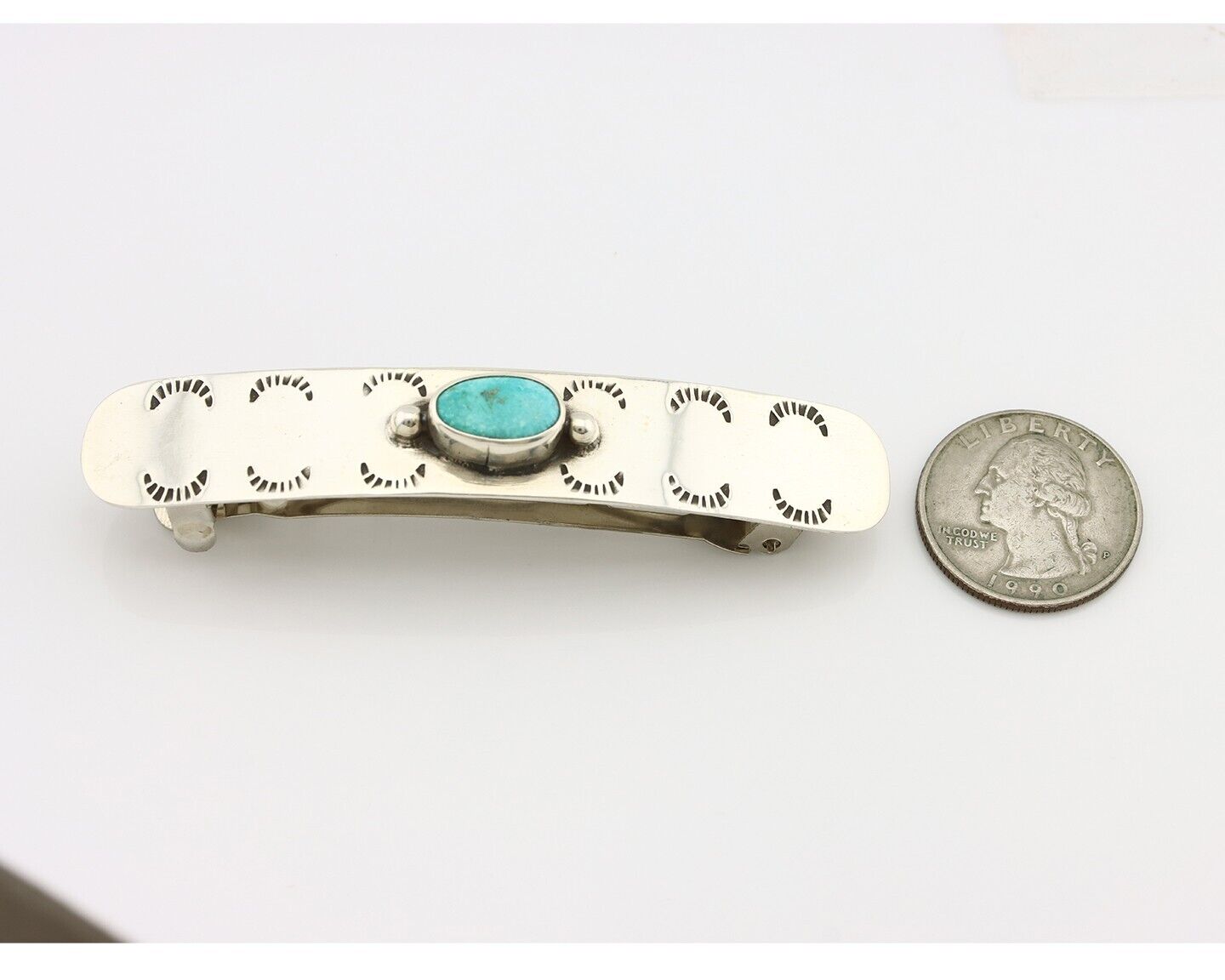 Women Navajo Hair Clip Barrette 925 Silver Hand Stamped Native American Artist