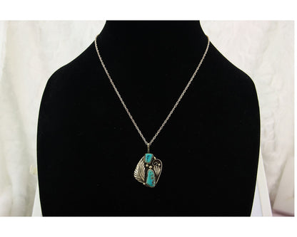 Navajo Necklace Sterling Silver Authentic Natural Turquoise Vintage Signed PM