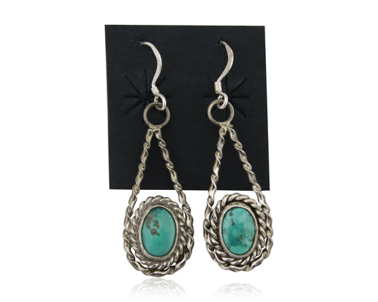 Navajo Dangle Earrings 925 Silver Natural Blue Turquoise Native Artist C.80's