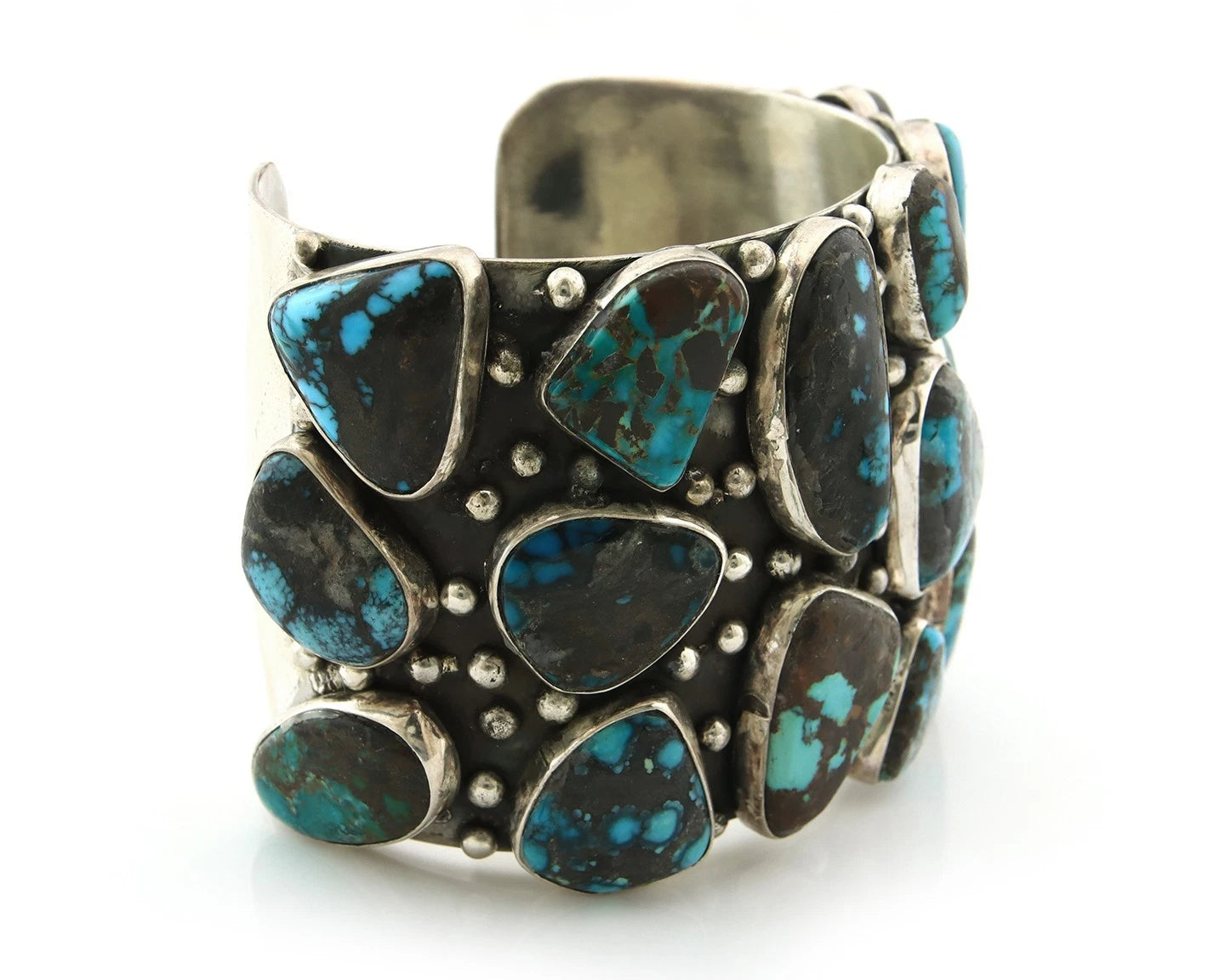 Navajo Cuff Bracelet Sterling Silver Bisbee Turquoise Vintage Handmade