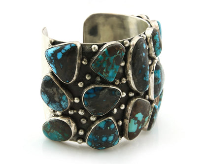 Navajo Cuff Bracelet Sterling Silver Bisbee Turquoise Vintage Handmade
