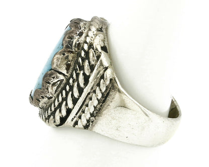 Navajo Ring .925 SOLID Silver Kingman Turquoise Artist Native American C.1980's