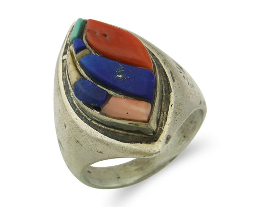 Vintage Navajo Ring 925 Sterling Natural Gemstone Signed Ken Romero Size 10.75