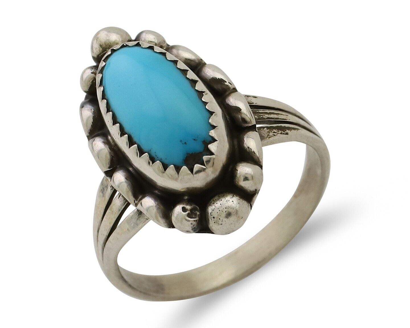 Navajo Ring 925 Silver Sleeping Beauty Turquoise Artist Signed SC C.80's