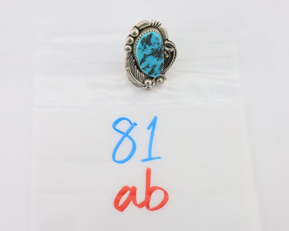 Navajo Ring 925 Silver Sleeping Beauty Turquoise Artist Signed L.M. C.80's