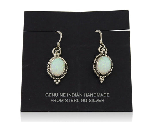 Navajo Dangle Earrings 925 Silver Natural Opal Native Artist C.80's