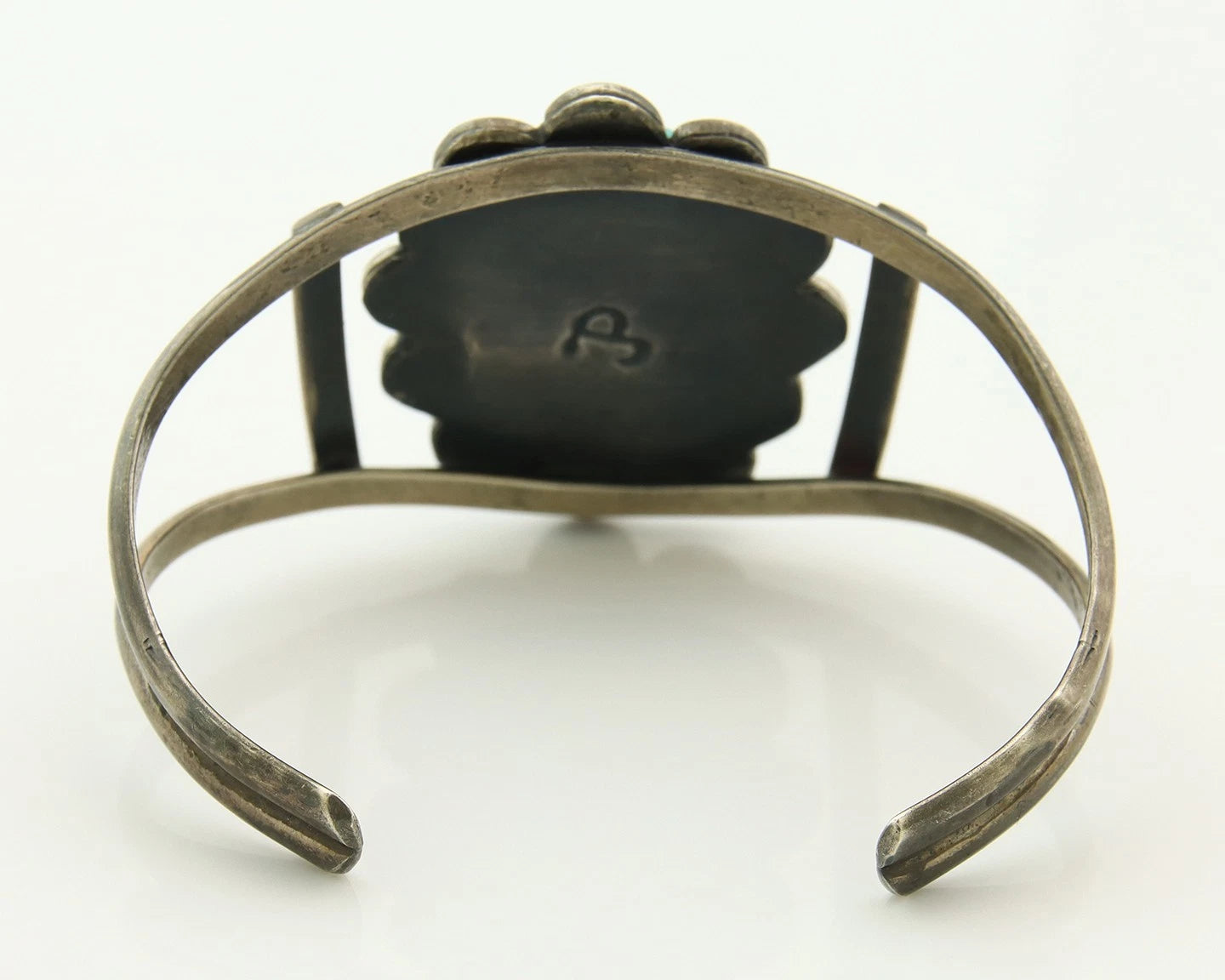 Navajo Cuff Bracelet Sterling Silver Turquoise Vintage Artist Signed JP