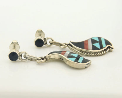 Navajo Dangle Earrings Sterling Silver Gemstone Vintage Signed SB