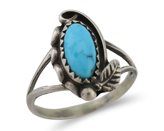 Navajo Handmade Ring 925 Silver Sleeping Beauty Turquoise Artist Signed SC C80s