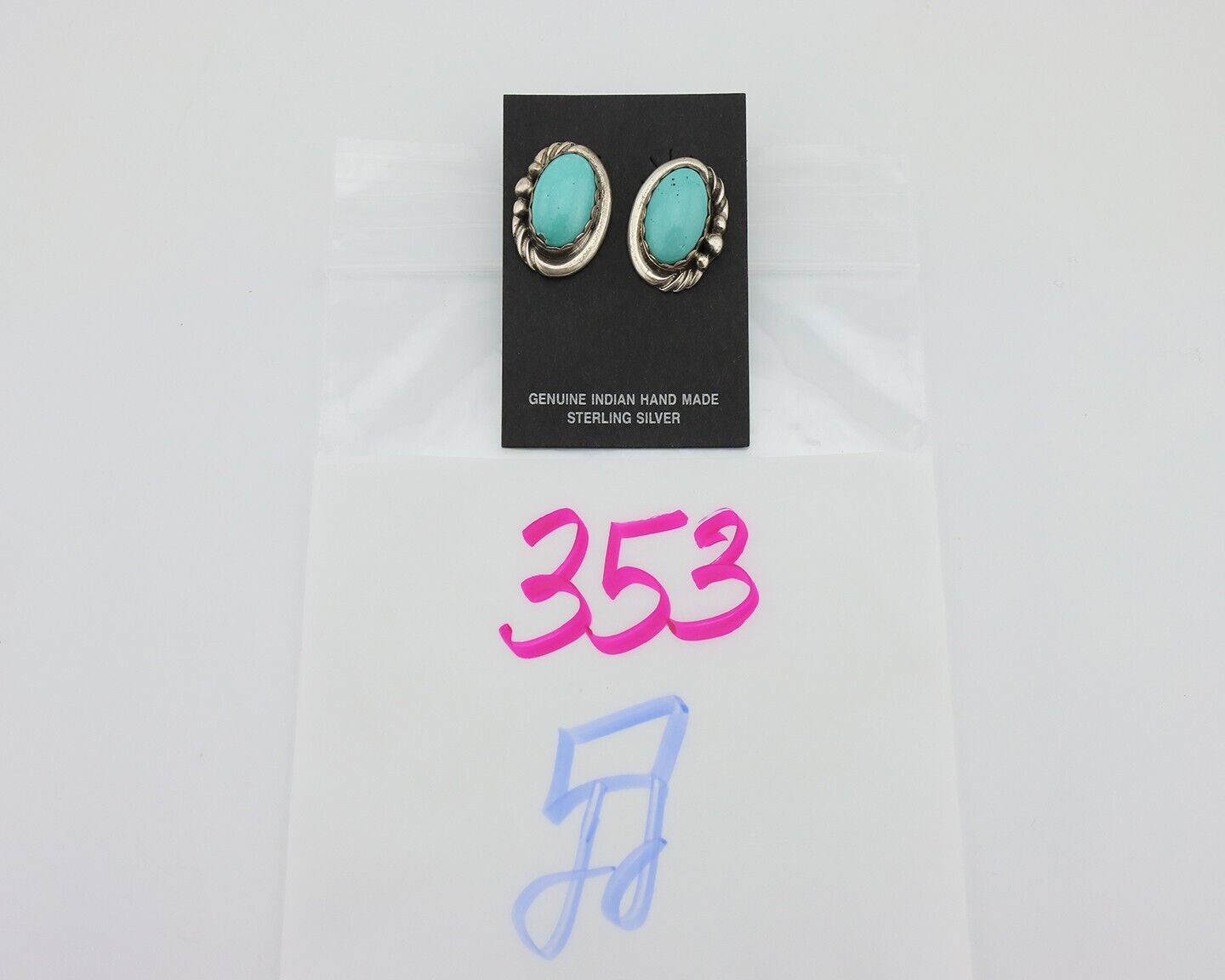 Navajo Earrings 925 Silver Natural Blue Turquoise Native American Artist C.80s