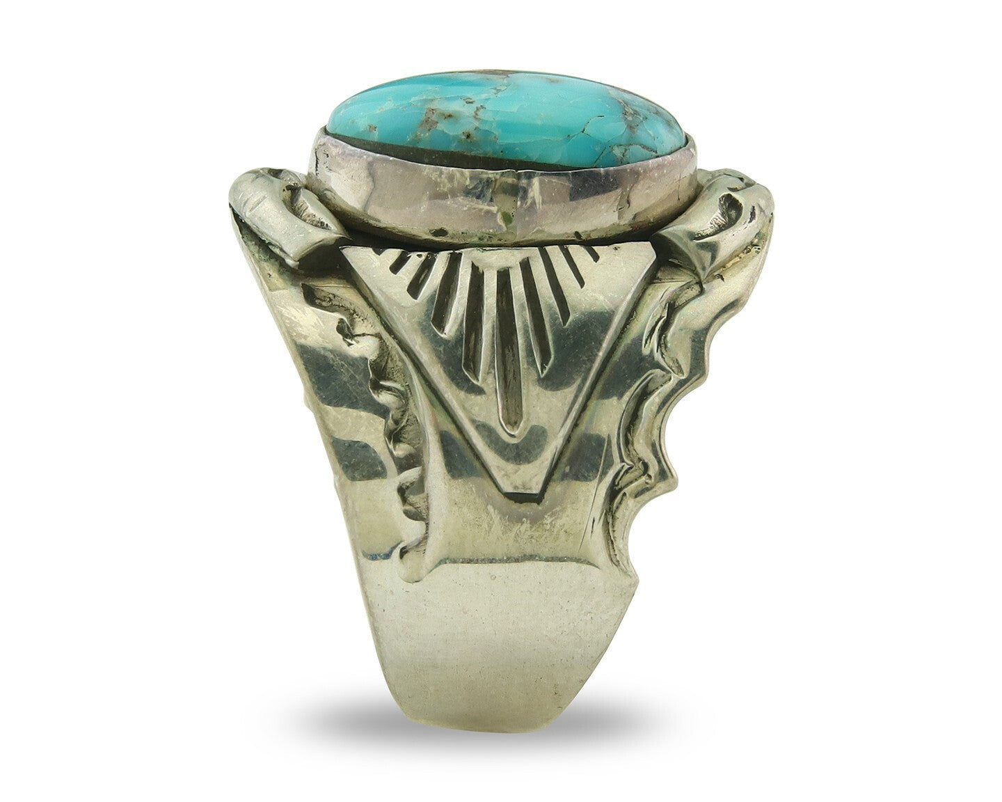 Vintage Navajo Ring 925 Sterling Silver Turquoise Signed Juan Guerro Size 12