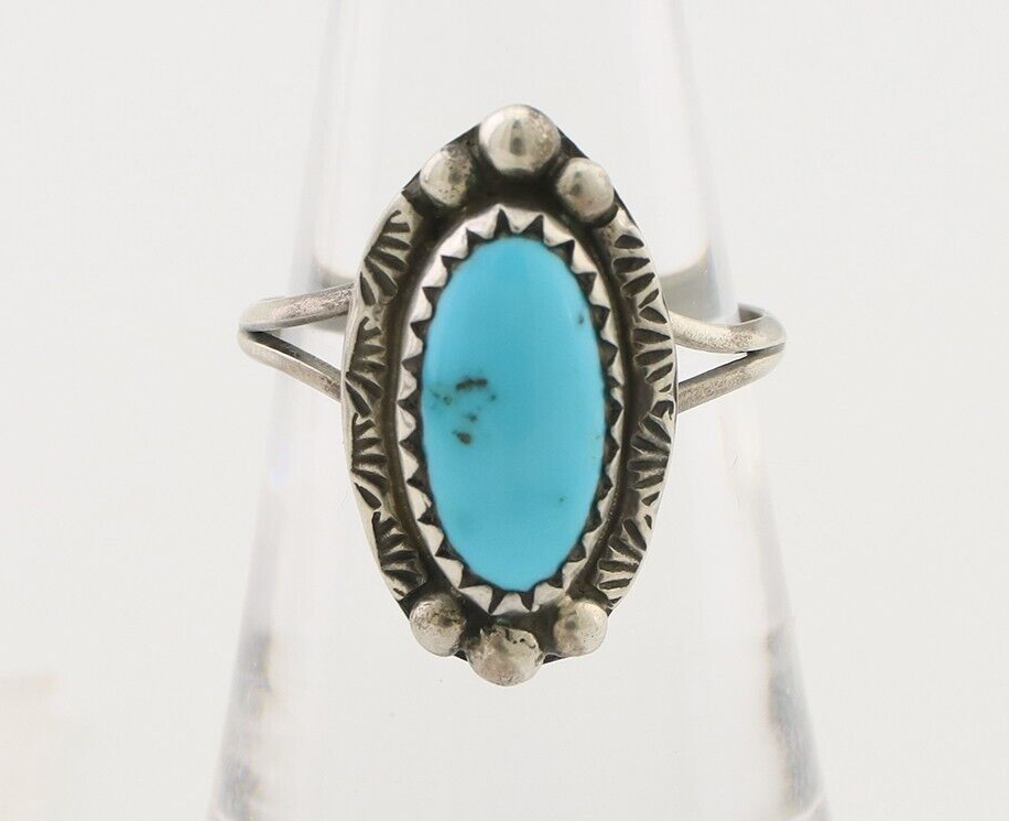 Navajo Ring 925 Silver Sleeping Beauty Turquoise Artist Signed SC C.80's