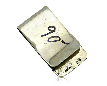 Navajo Money Clip .925 Silver & Nickle Hand Stamped Artist RB C.80's-90's