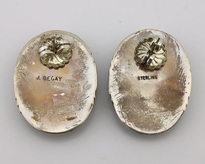 Navajo Earrings 925 Silver Kingman Spiderweb Signed M Begay C.80's