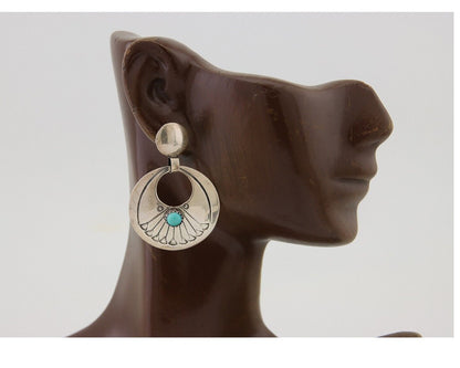 Navajo Dangle Earrings 925 Silver Natural Turquoise Native American Artist C80s