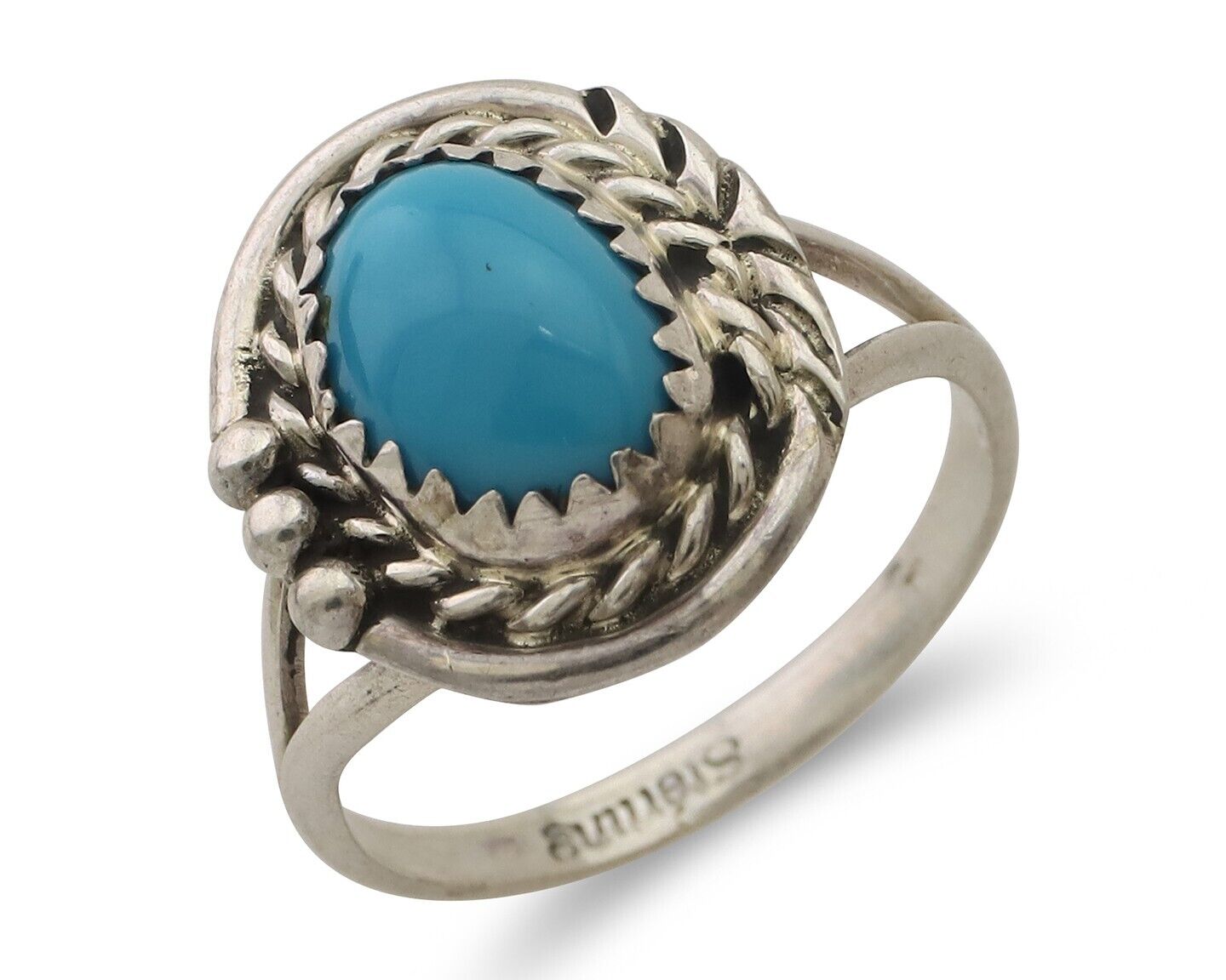 Navajo Ring 925 Silver Sleeping Beauty Turquoise Artist Signed BW C.80's