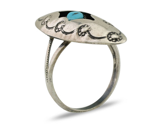 Navajo Ring 925 Silver Natural Blue Turquoise Native American Artist C.80's