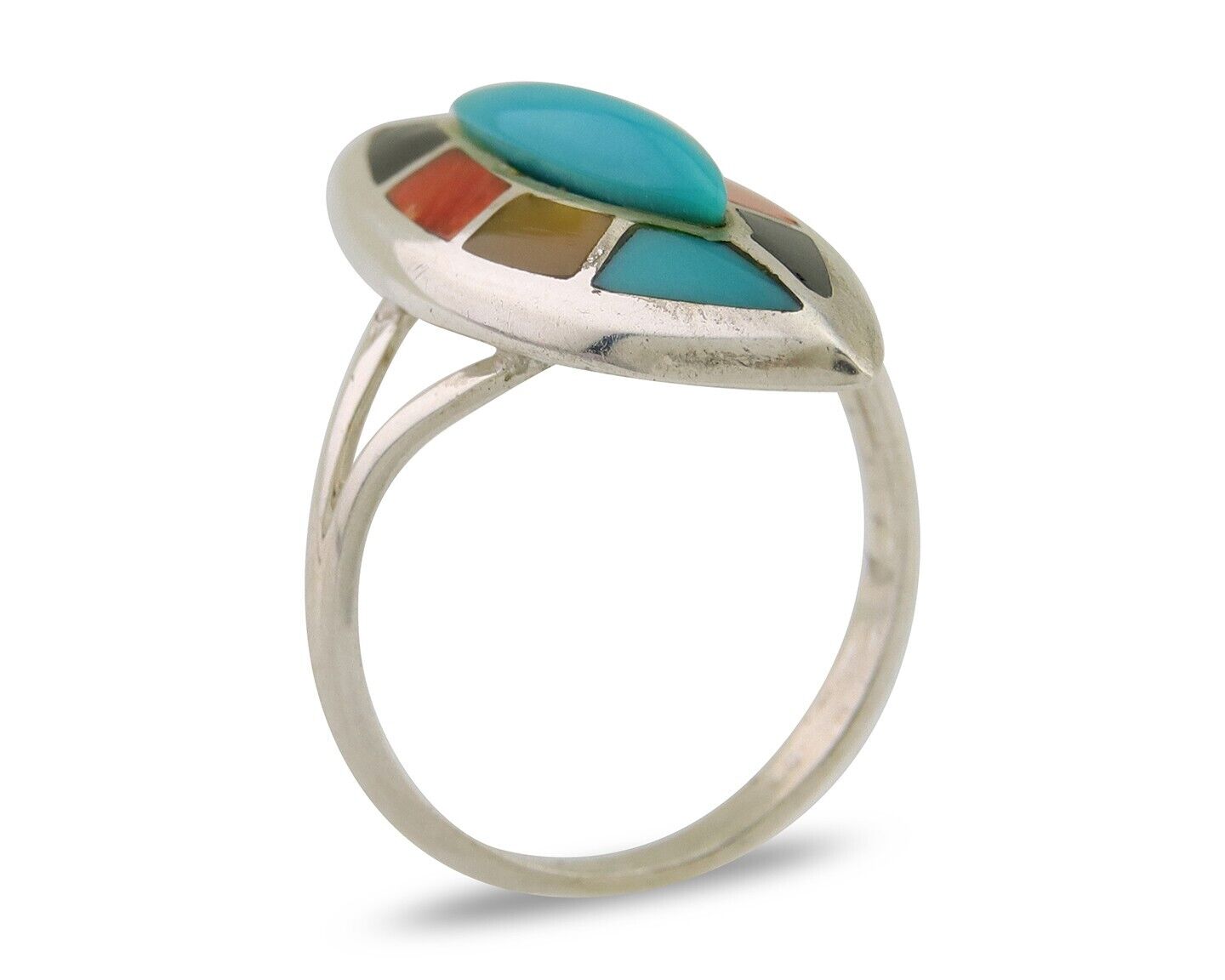 Navajo Ring 925 Silver Turquoise Shell Onyx Spiney Oyster Native Artist C.80's