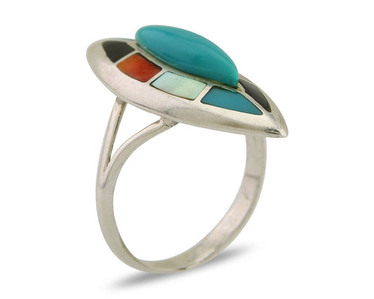 Navajo Ring 925 Silver Turquoise Shell Onyx Spiney Oyster Native Artist C80's