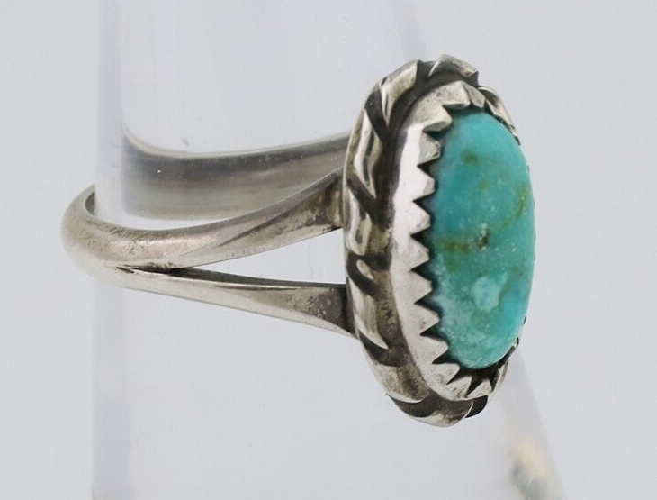 Navajo Ring 925 Silver Kingman Turquoise Native American Artist C.80's