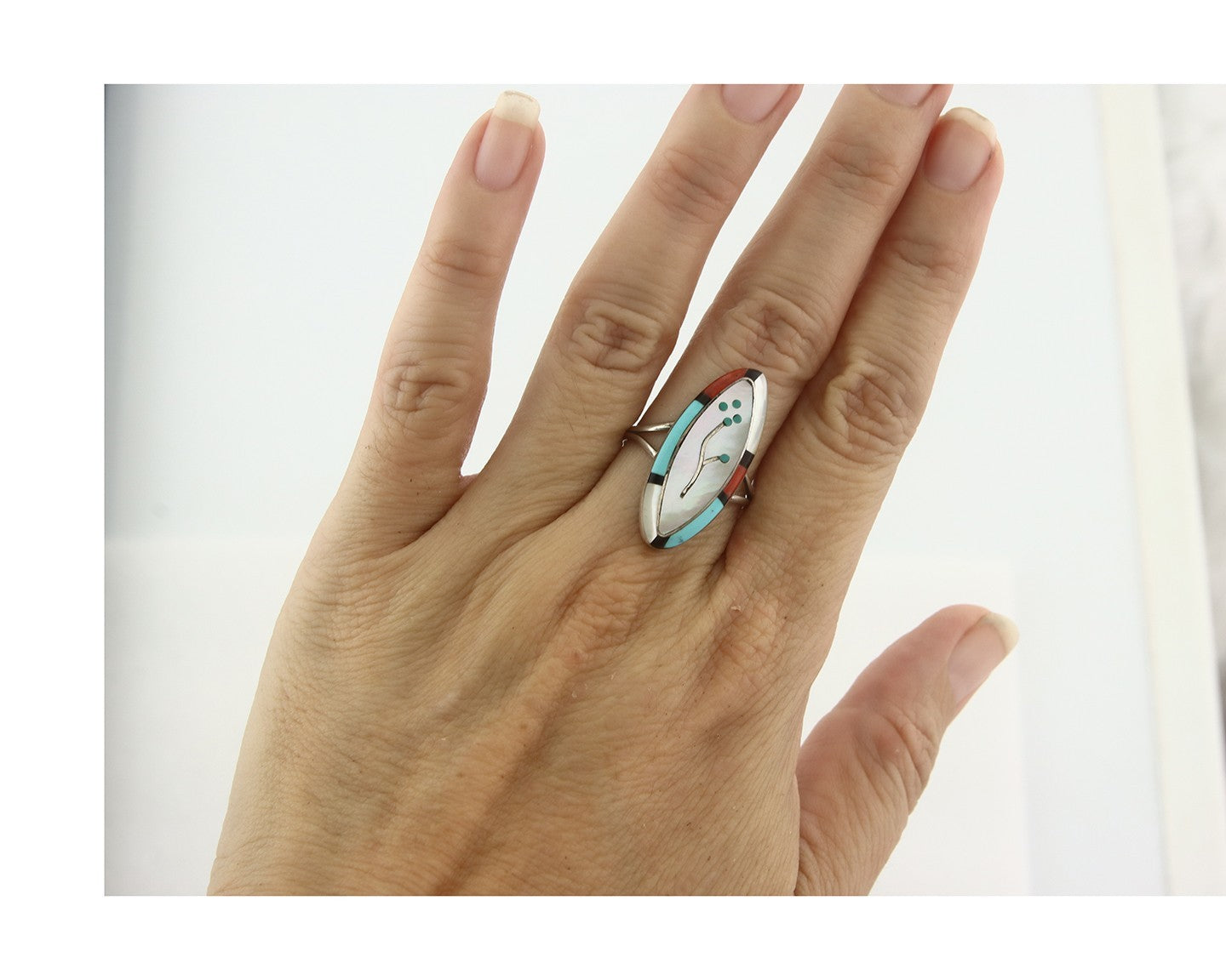 Vintage Zuni Ring 925 Sterling Silver Natural Gemstone Signed A Size 8.0