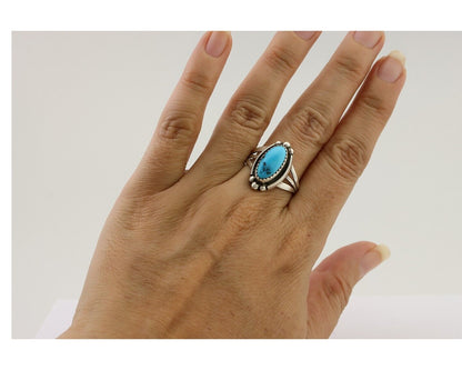 Navajo Ring 925 Silver Sleeping Beauty Turquoise Artist Signed SC C.80's