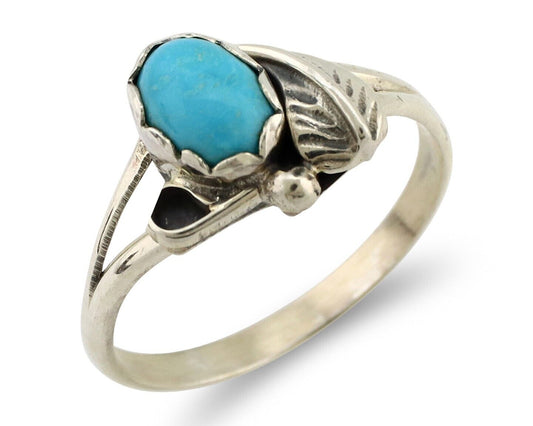 Navajo Ring .925 Silver Sleeping Beauty Turquoise Native American Artist C.80's