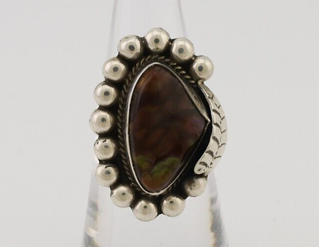 Navajo Handmade Ring 925 Silver Natural Fire Opal Native Artist Size 6.25 C.80's