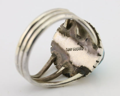 Navajo Ring 925 Silver Natural Blue Turquoise Signed Tony Guerro C.80's