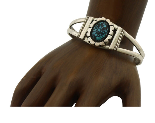 Navajo Bracelet 925 Silver Spiderweb Turquoise Artist Signed De Chelly C.80's