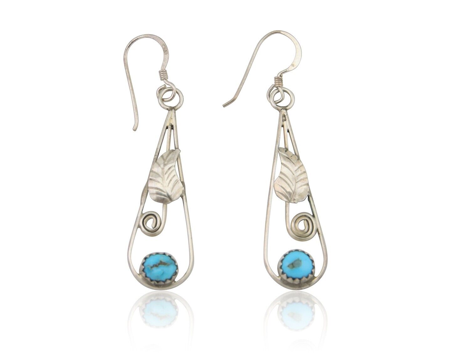 Navajo Dangle Earrings 925 Silver Natural Blue Turquoise Artist Signed JB C.80's